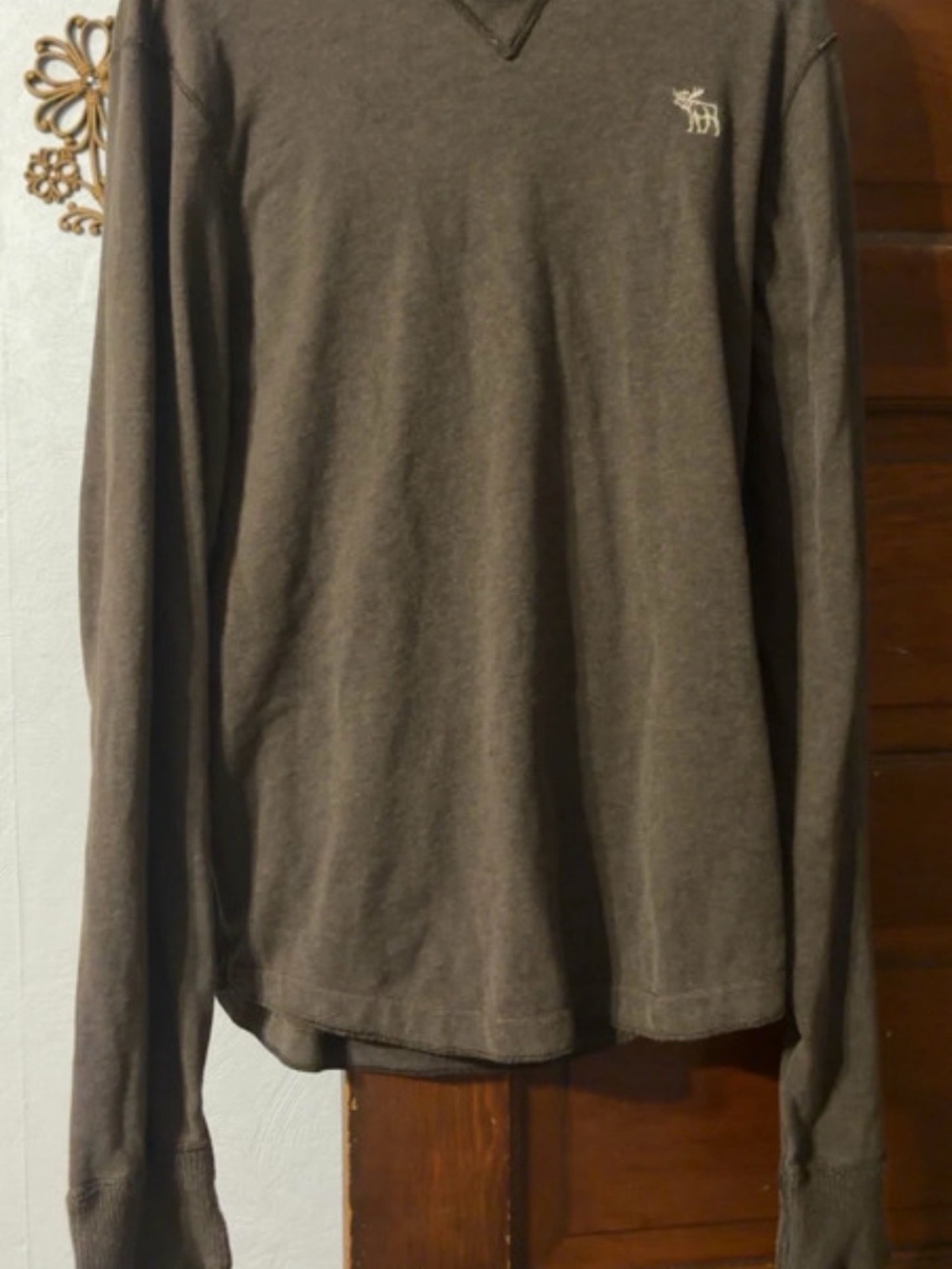 Vintage Abercrombie&Fitch Men's Long-Sleeve V-Neck Shirt - Brown